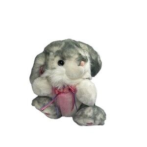Vintage Main Joy Bunny Rabbit Pink Velvet Ears Plush 12” Stuffed Animal Toy RARE
